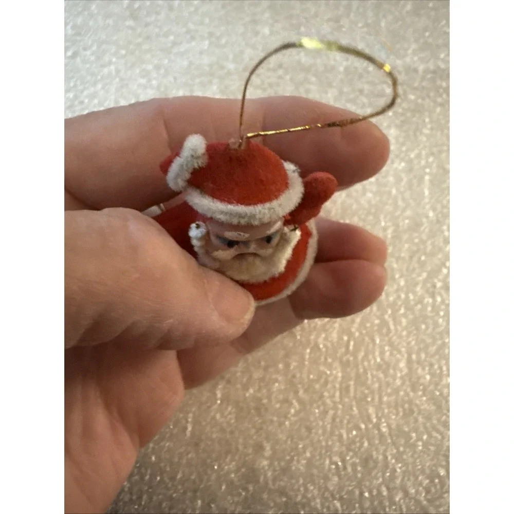 Vintage Santa Claus Red Flocked Christmas Ornament Kitschy